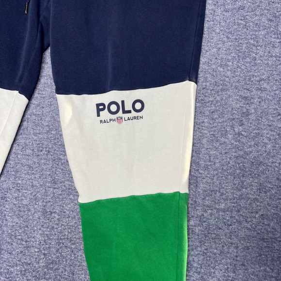 Polo Ralph Lauren Colorblock Joggers Sweatpants Navy White Green Mens M - Picture 3 of 7